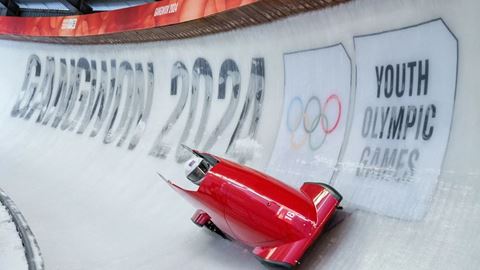 Agnese Campeol THA competing in heat 1 of the Bobsleigh Women s Monobob at the Alpensia Sliding Centre at the Gangwon
