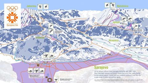 Map of the Sarajevo 1984 Olympic Winter Games venues Carte des sites des Jeux Olympiques d Hiver de Sarajevo 1984