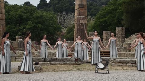 Olympic flame for the Olympic Games Paris 2024 lit in symbolic ceremony in Ancient Olympia
