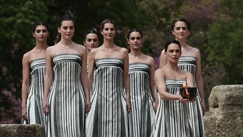 Olympic flame for the Olympic Games Paris 2024 lit in symbolic ceremony in Ancient Olympia