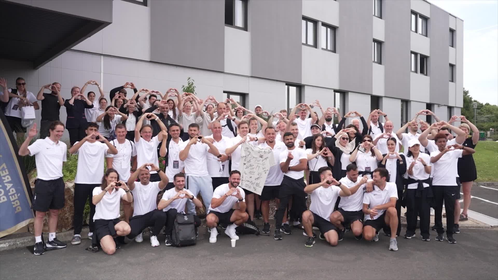 Make a heart with your hands - Refugee Olympic Team send message of hope to the world at Opening Ceremony of Paris 2024