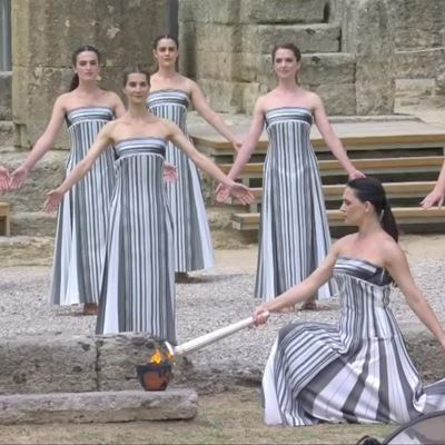Olympic Flame for the Olympic Games Paris 2024 lit in symbolic ceremony in Ancient Olympia