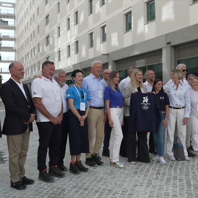 IOC visit to Milano including Olympic Village tour, press conference and Winter Olympics archive footage