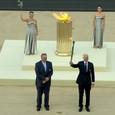 Olympic flame handed over in Athens as it begins journey to Italy for Milano Cortina 2026