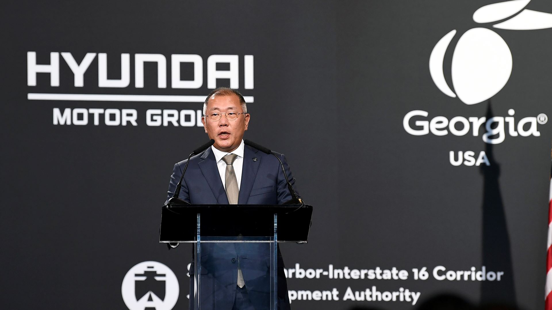 Executive Chair of Hyundai Motor Group Euisun Chung, giving remarks at the groundbreaking ceremony