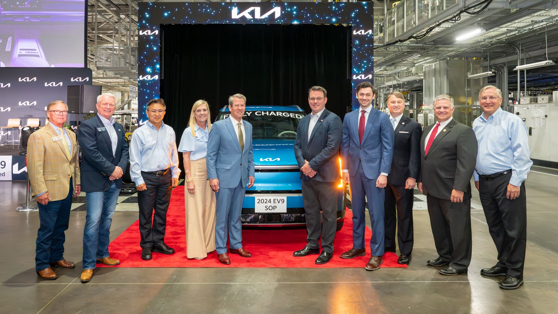 On Thursday Kia Georgia Inc held a Start of Production ceremony for the all electric 2025 Kia EV9 SUV Pictured