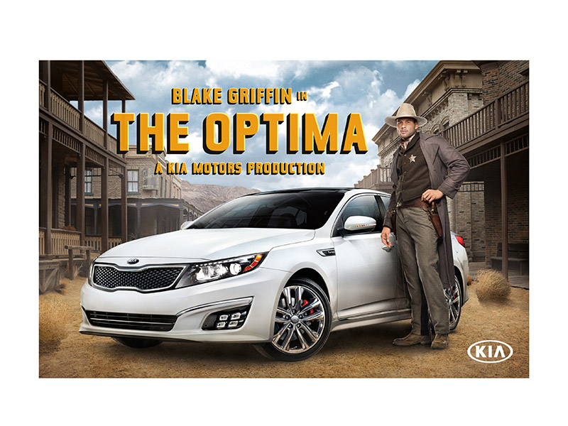 NBA All-Star Blake Griffin is back in a starring role in a series of new television commercials for Kia’s Optima midsize NBA All-Star Blake Griffin is back in a starring role in a series of new television commercials for Kia’s Optima midsize
