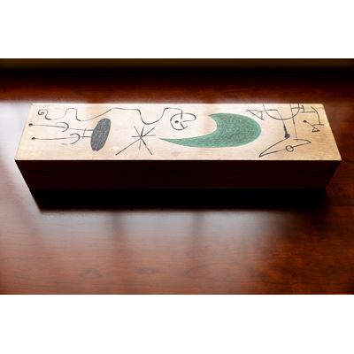 Hand-carved, painted and varnished wood box also composed by Miró.