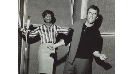 Photo of Dionne Warwick and Burt Bacharach in a recording studio