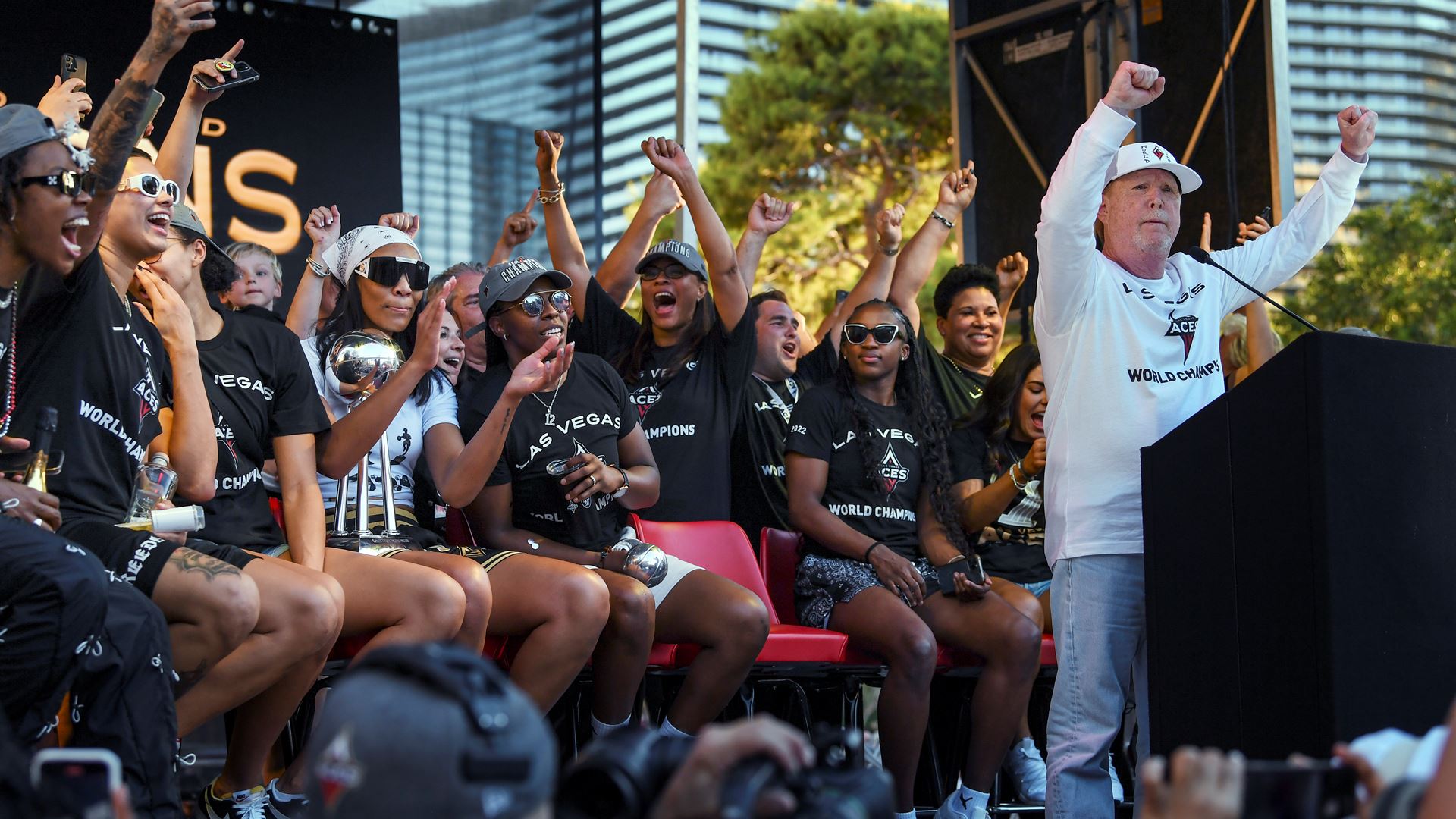 Mark Davis Cheers with Las Vegas Aces