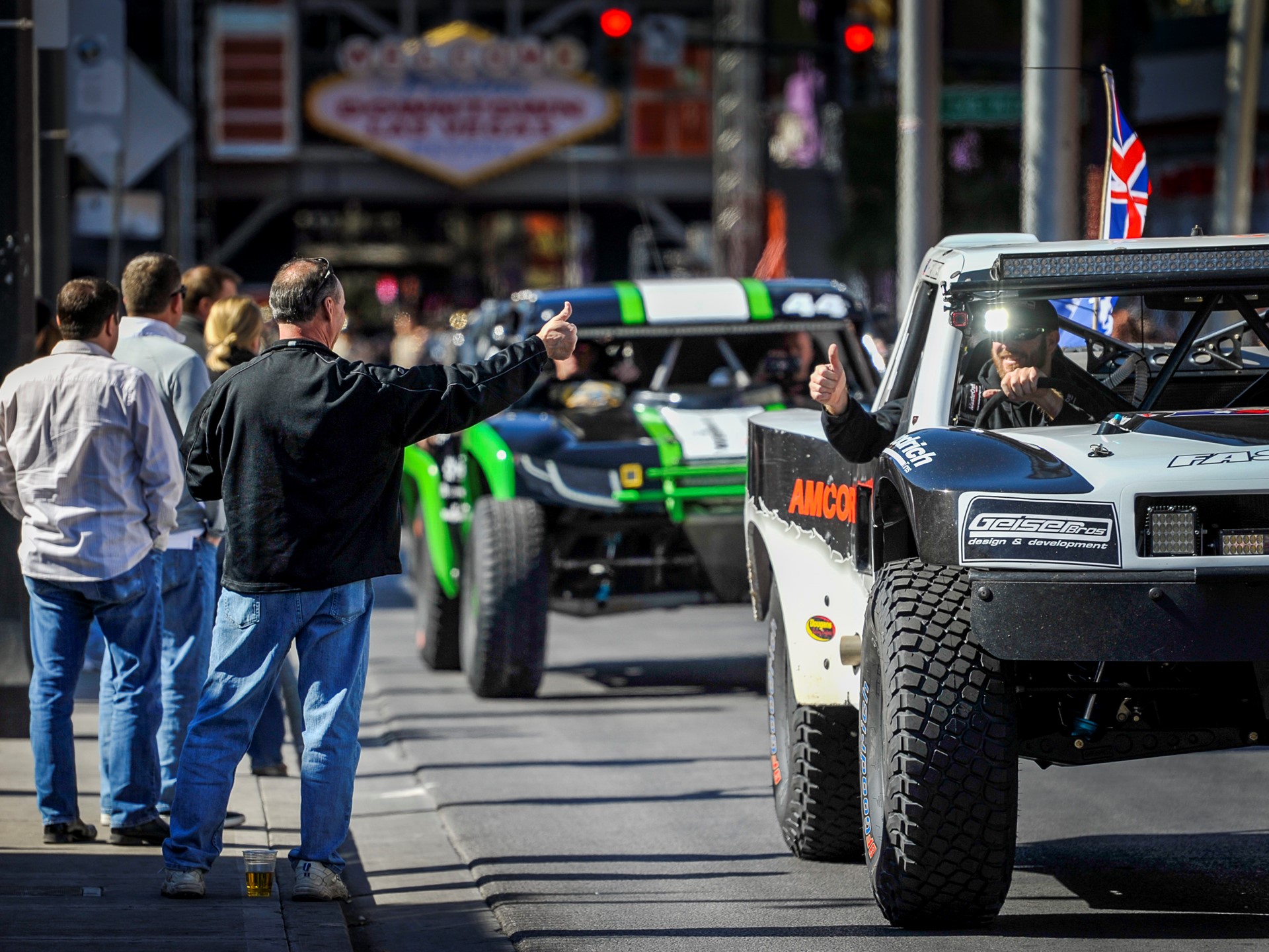 Race fans greet the drivers in the Mint 400 4 Wheel Parts Vehicle Procession