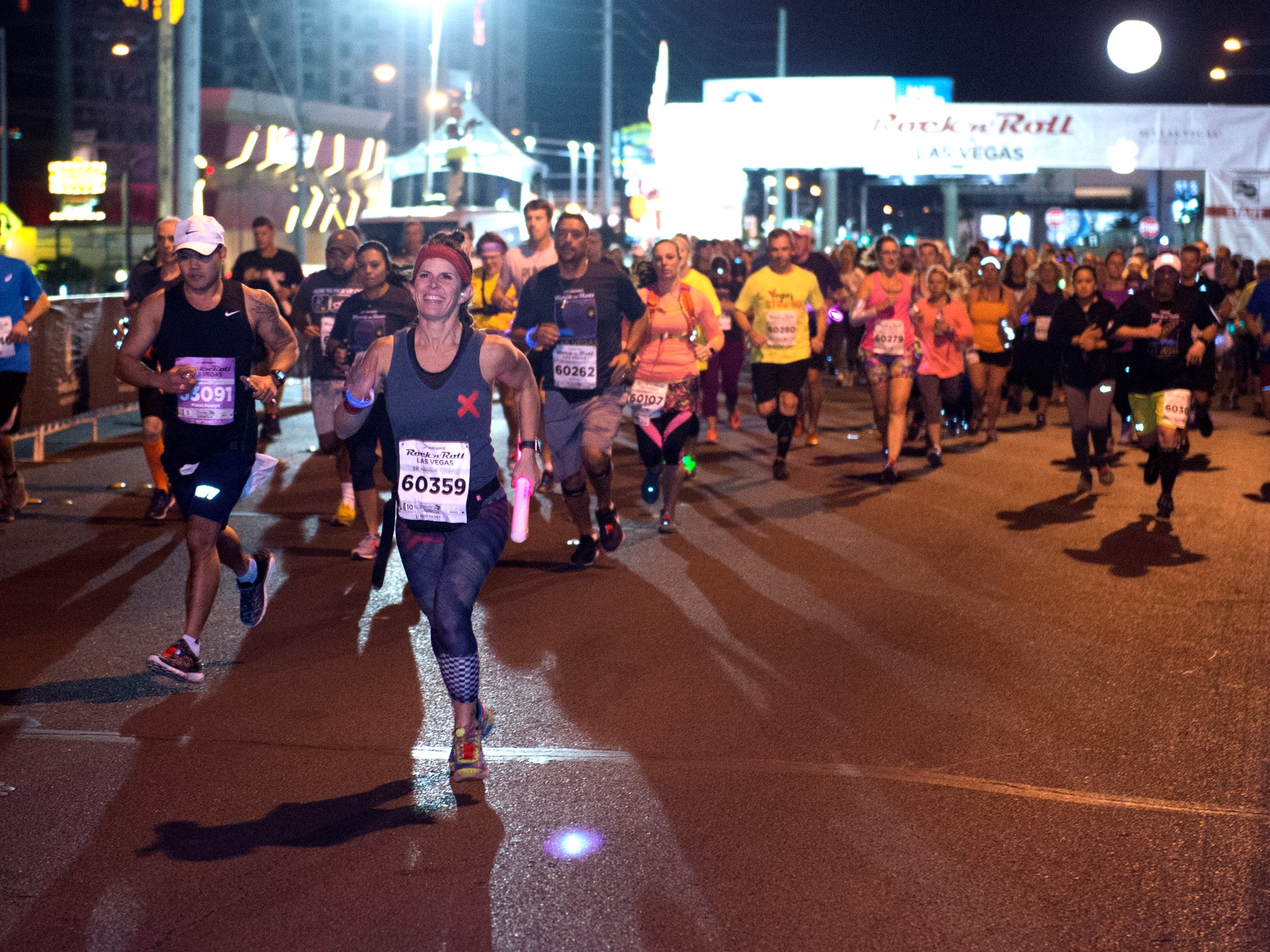 Runners leave the starting line during the Rock 'n' Roll Las Vegas Marathon 5K run