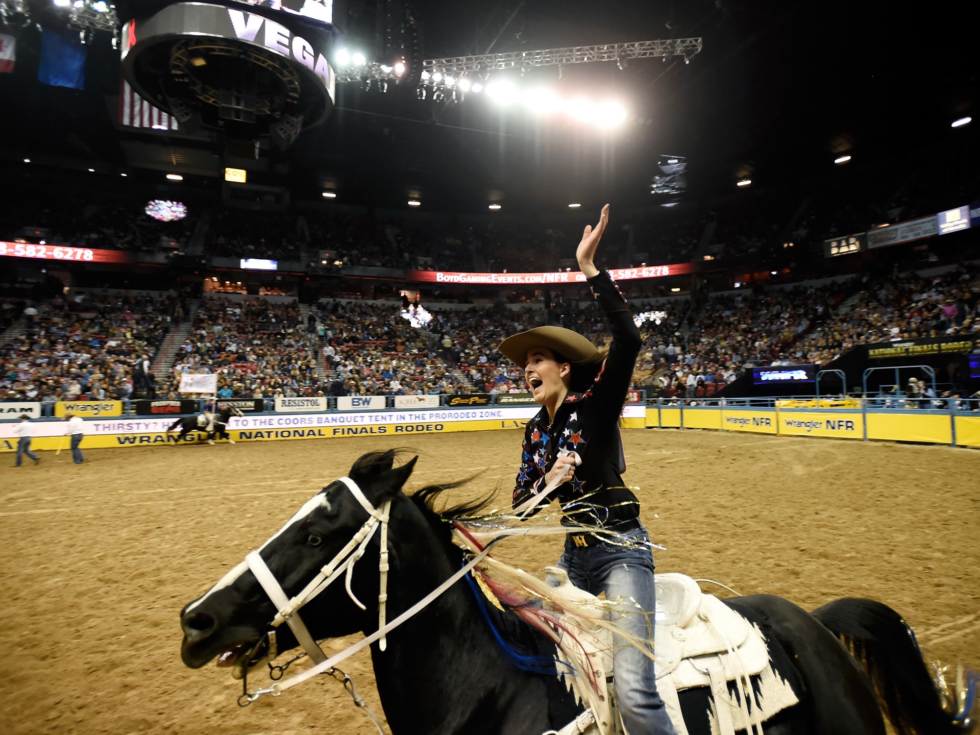 Tillar Murray from Fort Worth, Texas, during the seventh go-round of the National Finals Rodeo