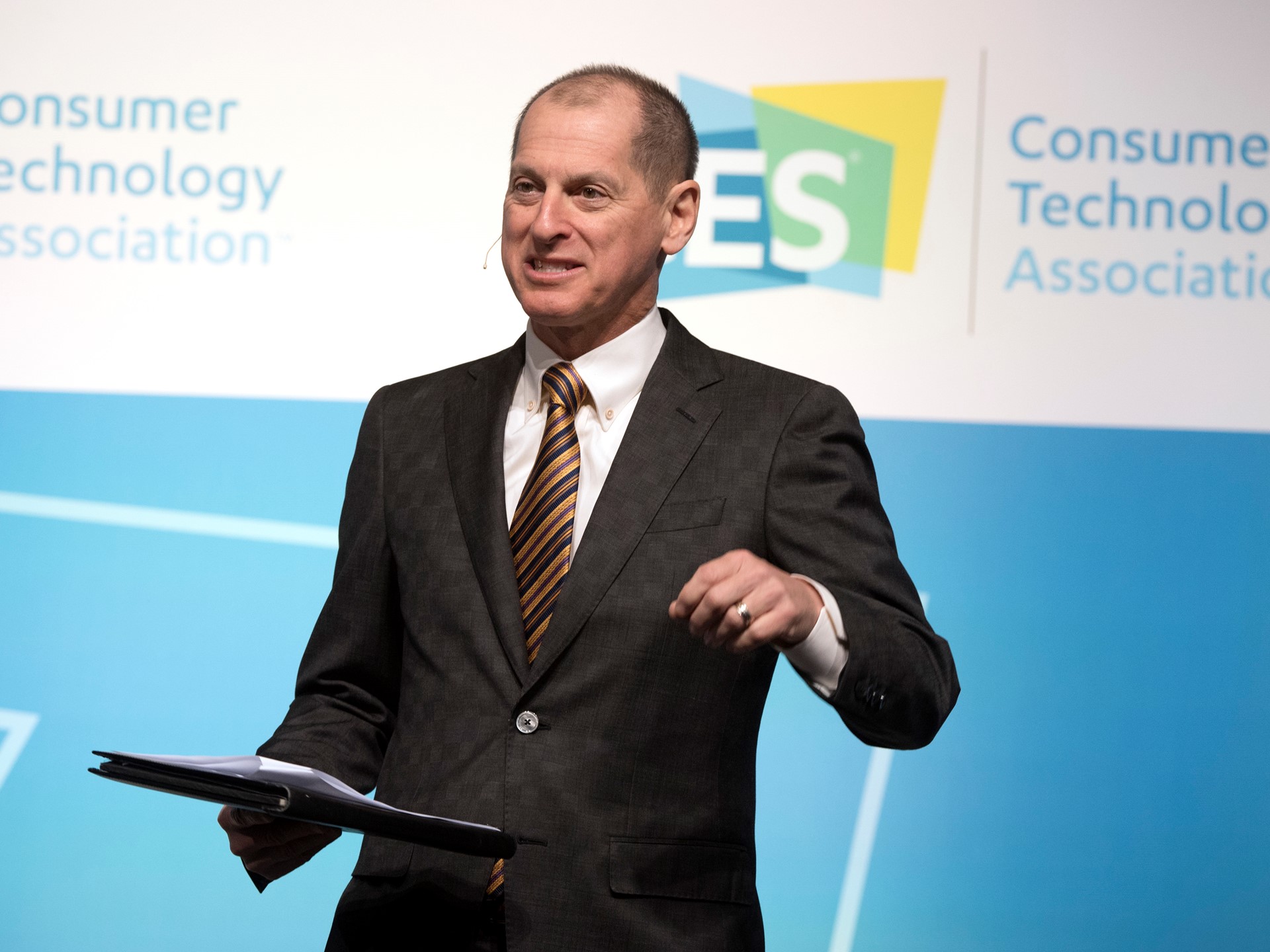 Consumer Technology Association President and CEO Gary Shapiro speaks during the second day of CES