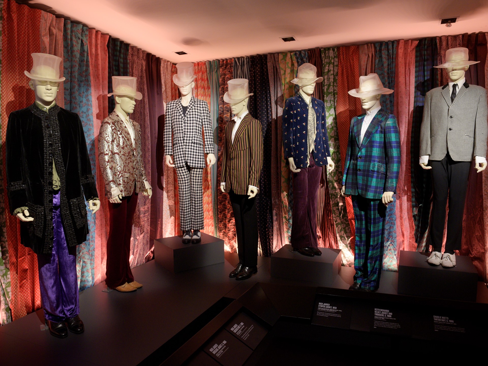 A collection of stage outfits is seen at the Rolling Stones "Exhibitionism"