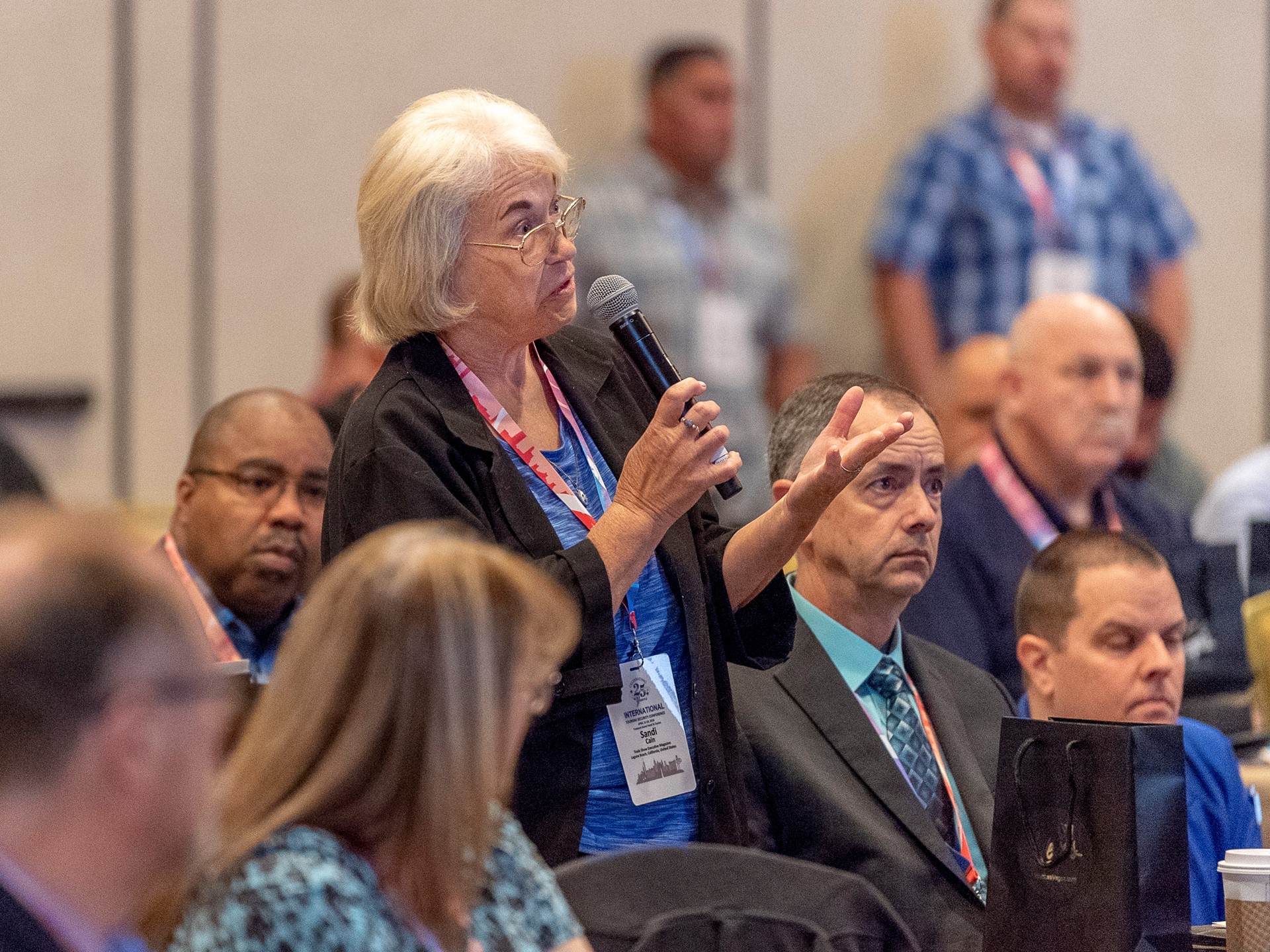 Sandi Cain of Trade Show Executive Magazine  asks a question during the International Tourism Security Conference