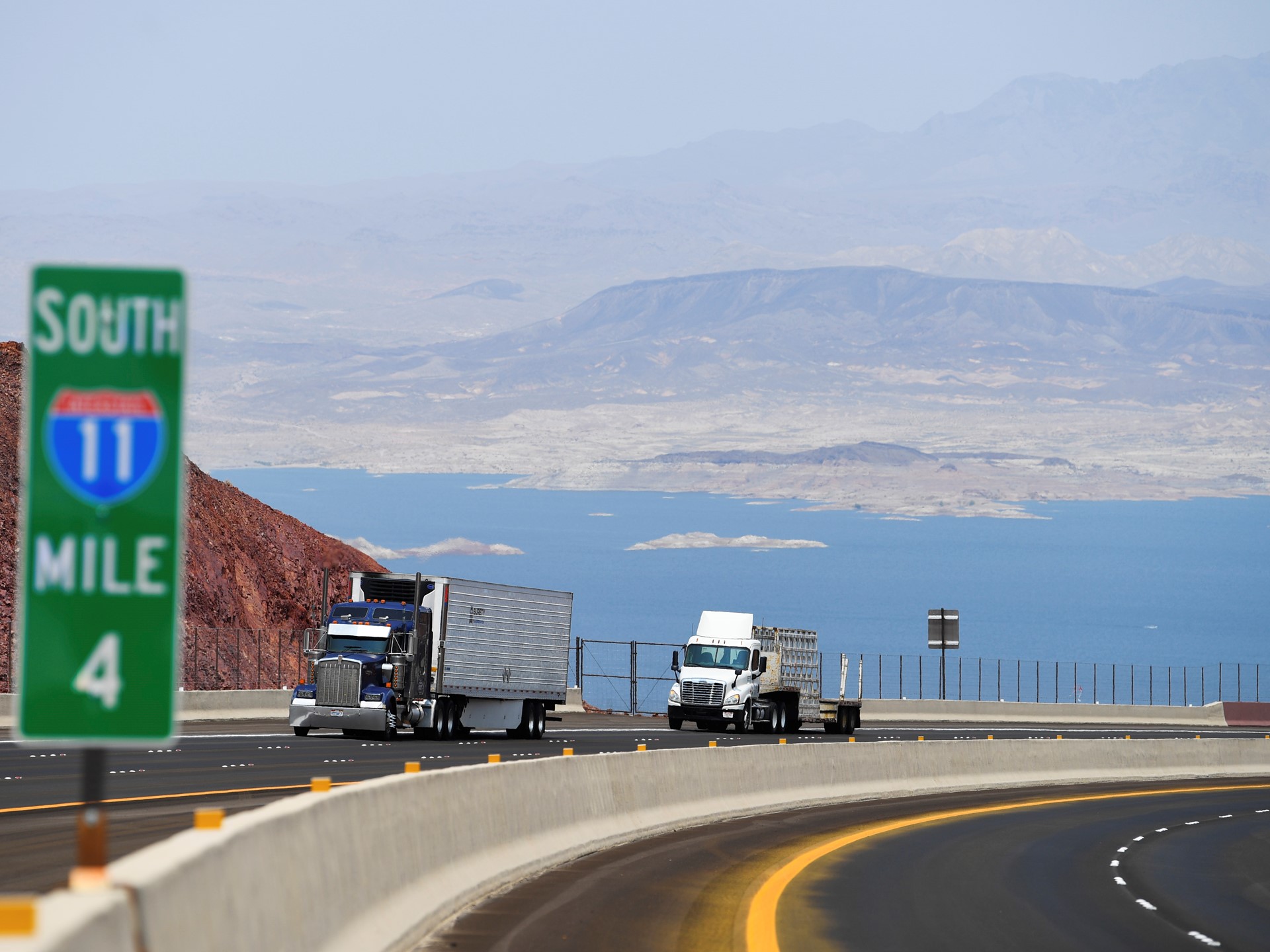 Traffic travels north on Interstate 11 after the grand opening of a new section of the highway