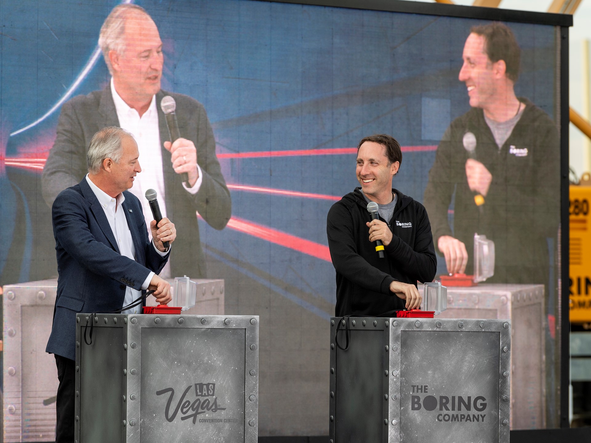 LVCVA CEO Steve Hill, left, and Boring Company President Steve Davis