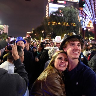Crowds celebrate New Year's Eve on Las Vegas Strip