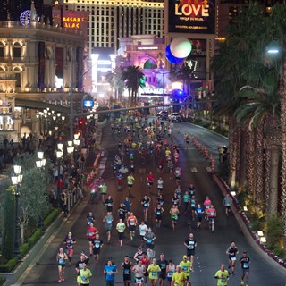 Participants head north on the Strip during the Rock 'n' Roll Las Vegas Marathon