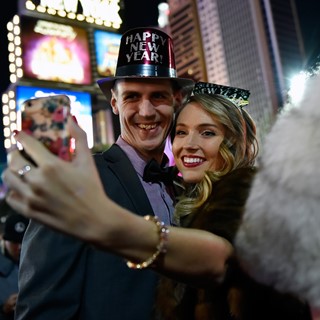 Spencer Gugino and Lillea Prins of Michigan take a selfie as they celebrate New Year's Eve