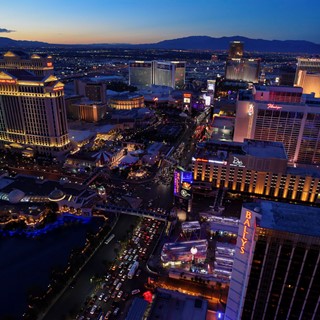 A view of the Strip with  Caesars, Bally's, Flamingo, Mirage, Treasure Island, Venetian and Cromwell