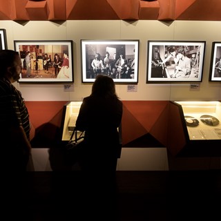 Guests get a look at recording studio artifacts at the Rolling Stones "Exhibitionism"