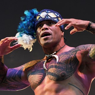 Hio the Samoan performs a haka during the Ultimate Vegas Sports Weekend pep rally