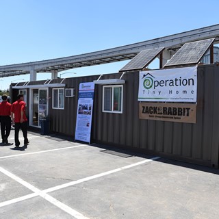 An Operation Tiny Home unit is seen on display during the National Hardware Show
