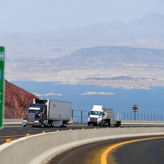 Traffic travels north on Interstate 11 after the grand opening of a new section of the highway