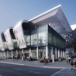 Artist conception of entrance to Las Vegas Convention Center Loop outside new convention hall
