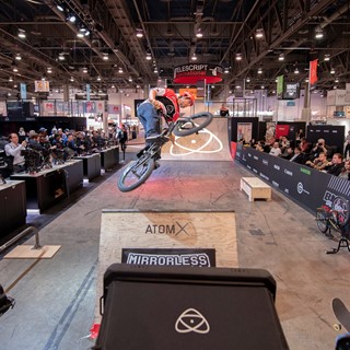 BMX tricksters provide a subject for recording video in the Atomos booth
