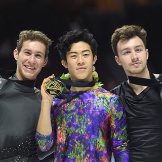 Silver medalist Jason Brown, gold medalist Nathan Chen and bronze medalist Dmitri Aliev