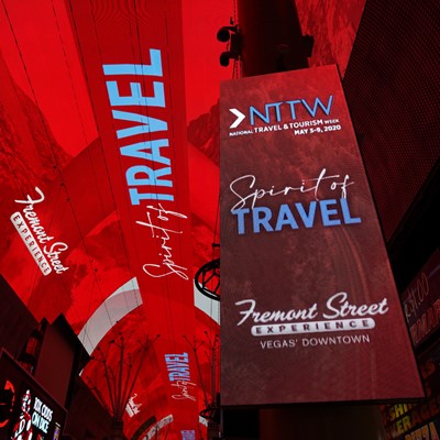 Fremont Street Experience Red Takeover May 5, 2020 Recognizing Hospitality Workers and the Spirit of Travel