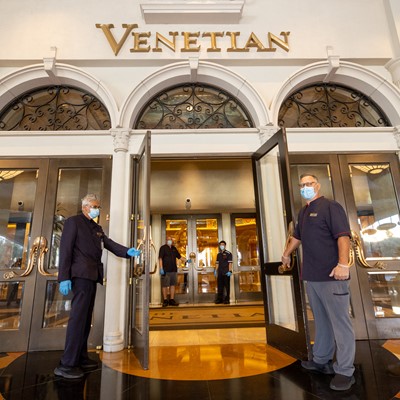 Employees open the door at The Venetian Resort June 4, 2020