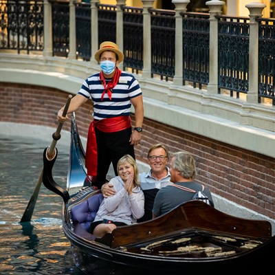 Couple in a gondola at The Venetian Resort reopening June 4, 2020