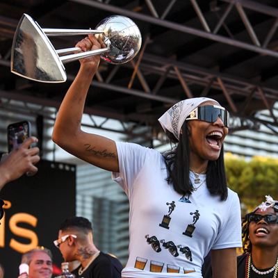 A'ja Wilson with WNBA Trophy