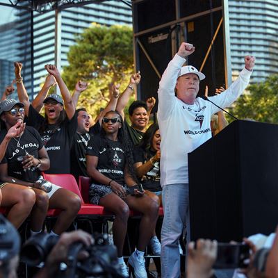 Mark Davis Cheers with Las Vegas Aces