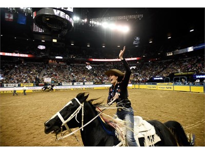 Tillar Murray from Fort Worth, Texas, during the seventh go-round of the National Finals Rodeo