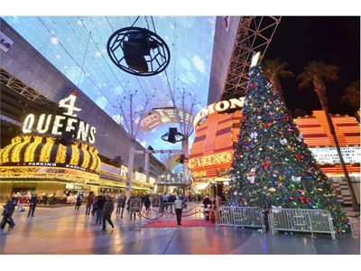 A Christmas tree is shown on Fremont Street in downtown Las Vegas
