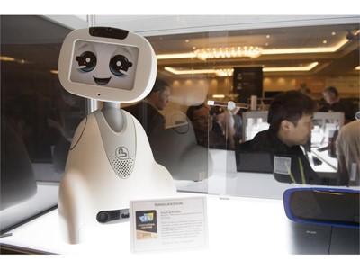 A Blue Frog Robotics robot is featured during the first day of CES