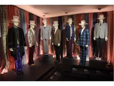 A collection of stage outfits is seen at the Rolling Stones "Exhibitionism"