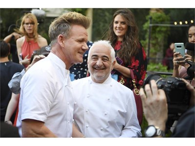 Chefs Gordon Ramsay and Guy Savoy are interviewed during the Grand Tasting