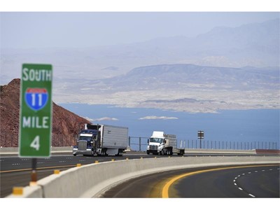 Traffic travels north on Interstate 11 after the grand opening of a new section of the highway