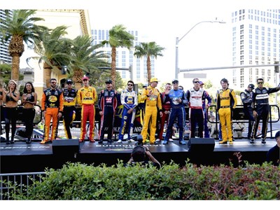 NASCAR’s top 16 drivers are introduced to fans before they jump in their cars and parade down the Las Vegas Strip