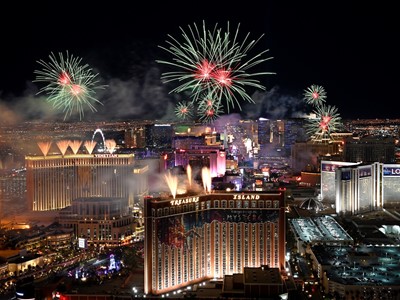 America's Party New Year's Eve fireworks spectacular in Las Vegas as seen from atop the Trump International Hotel