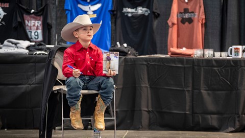 Junior saddle bronc competitor Cayden Burkholder