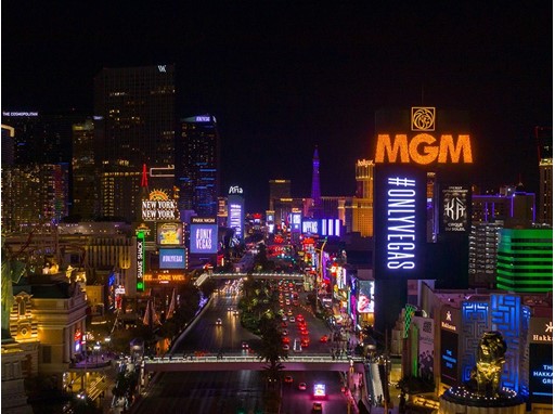 Strip view that feature #ONLYVEGAS on property marquees Strip view that feature #ONLYVEGAS on property marquees