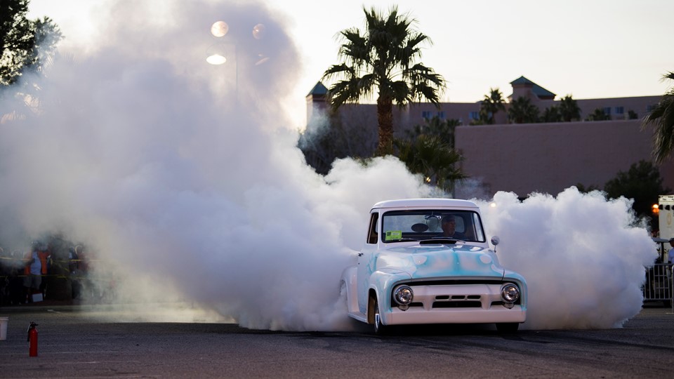 The burnout competition during the Mesquite Motor Mania car show