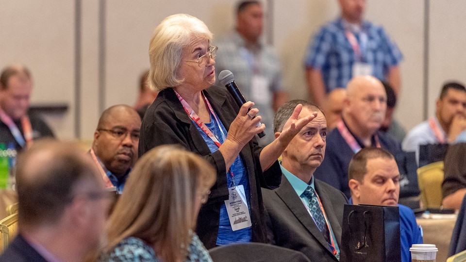 Sandi Cain of Trade Show Executive Magazine  asks a question during the International Tourism Security Conference